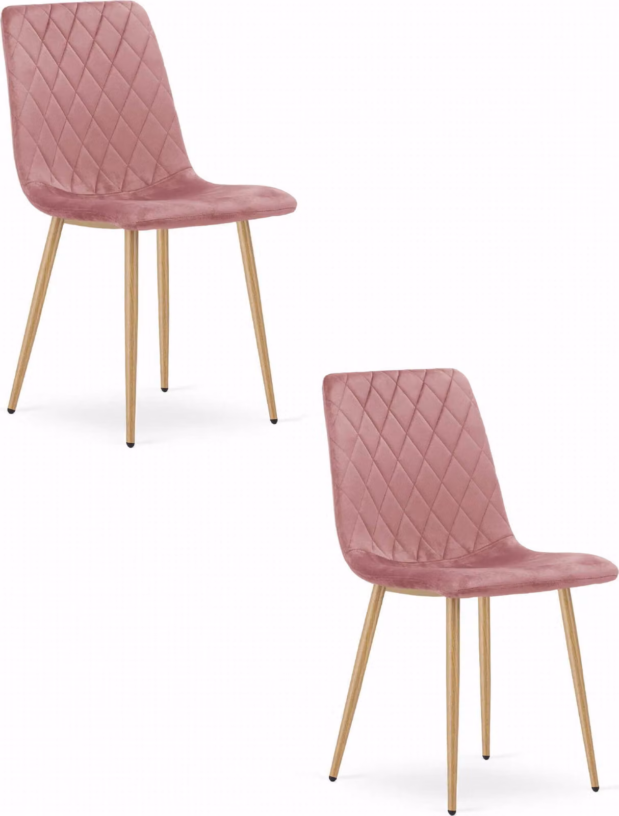 Sedia TURIN Valora, velluto, rosa, gambe in legno x2 - Coppia di sedie rosa con base naturale