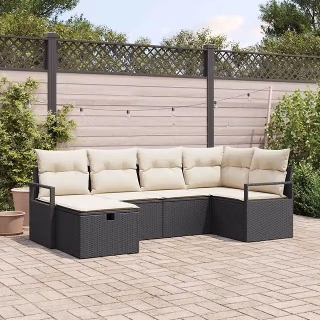 Set di divani 6 pz Nero e Crema polyrattan 3359176
