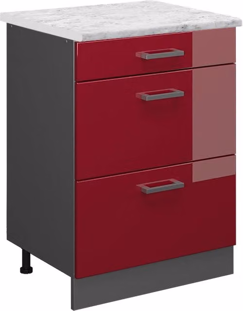 Mobiletto base per cucina R-Line Rosso lucido/Antracite 60 cm PL Marmo Vicco