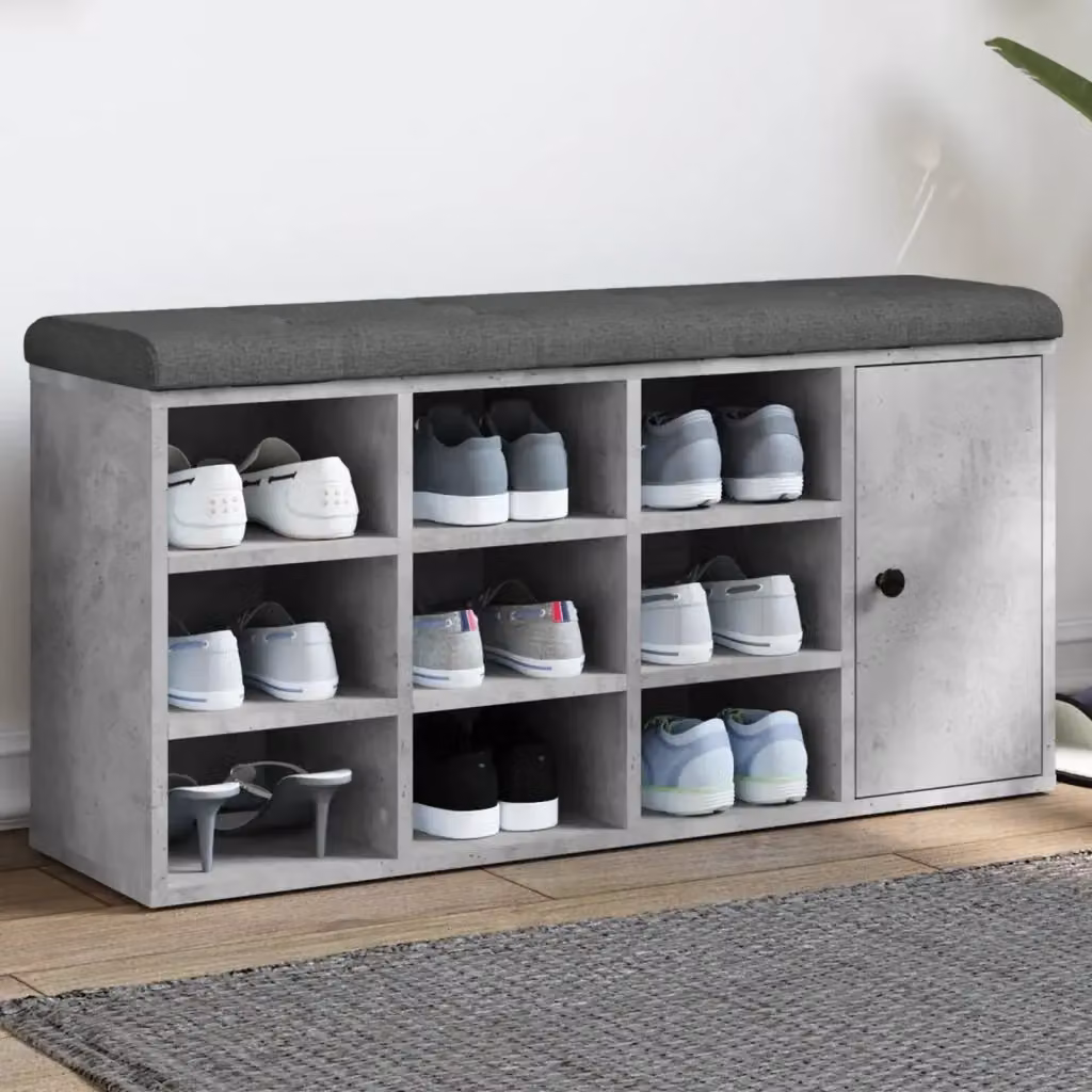 Panca porta scarpe DESIGN IN in legno e tessuto grigio, stile moderno, L 102 cm x P 32 cm x H 50 cm – 2