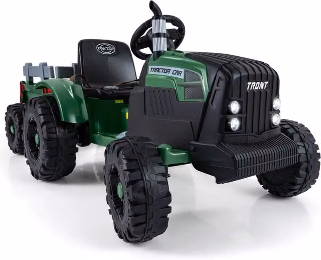 Trattore a pedali elettrico 24v per bambini veicolo con rimorchio staccabile-Trattore pedali per bambini partenza morbida Verde scuro