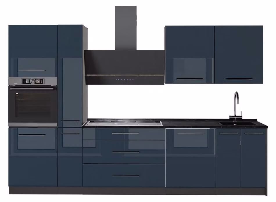Cucina componibile Vicco Fame-Line Blu scuro lucido/Antracite 310 cm, PL Antracite, Model 64269