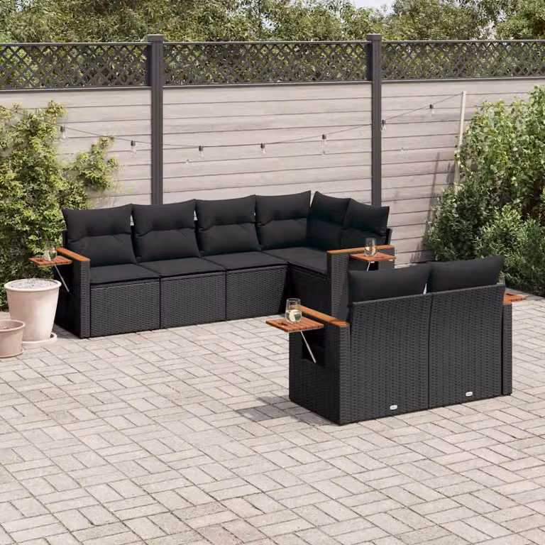 vidaXL Set Divani da Giardino a L con Polyrattan e Cuscini 7pz Nero