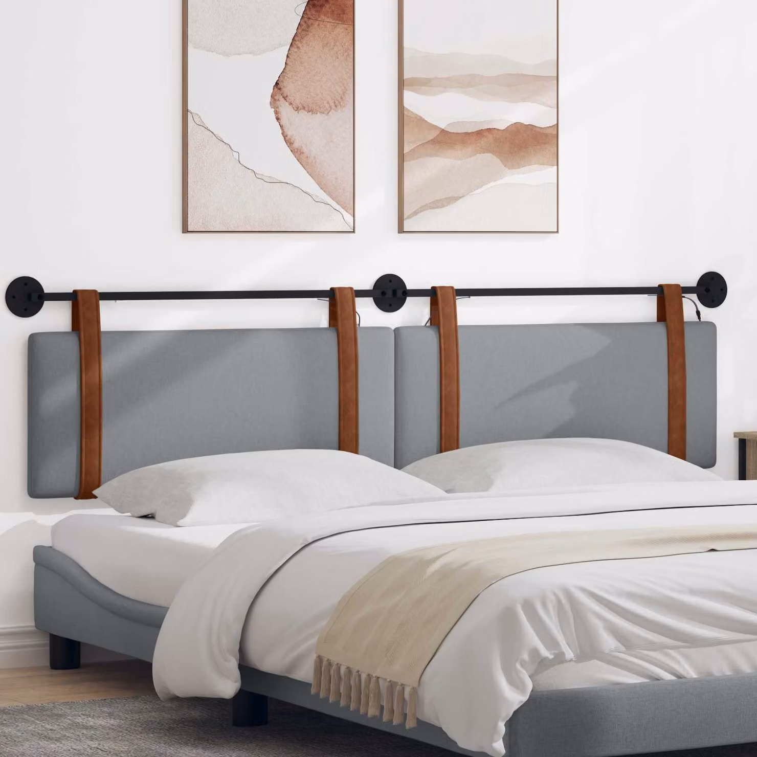 Testiera per letto sospesa vidaXL con luce LED in similpelle grigia