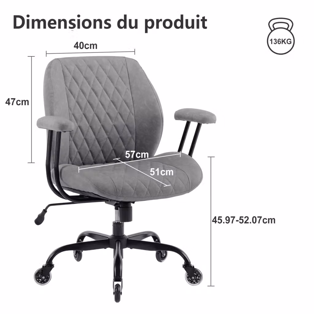 Sedia da ufficio ergonomica Minimal in ecopelle grigia con braccioli regolabili e struttura in metallo e plastica – 2