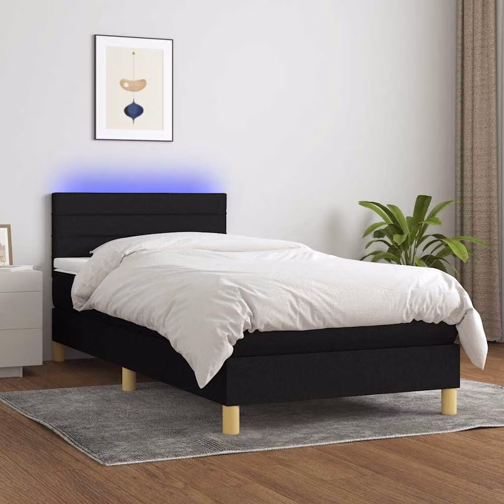 Letto a molle con materasso vidaXL in tessuto nero con illuminazione LED e porta USB L/P/H: 190 x 90 x 30 cm – 1