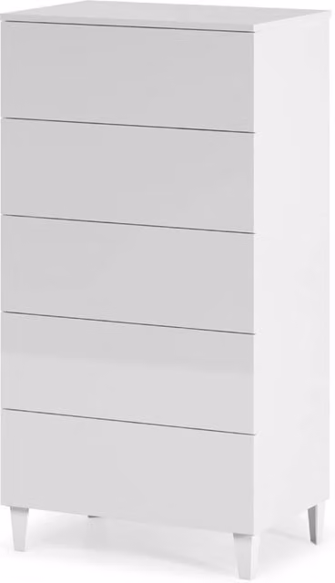 Cassettiera Settimino Arreditaly con 5 Cassetti in Stile Moderno Bianco Lucido L/P/H: 60 x 40 x 117 cm