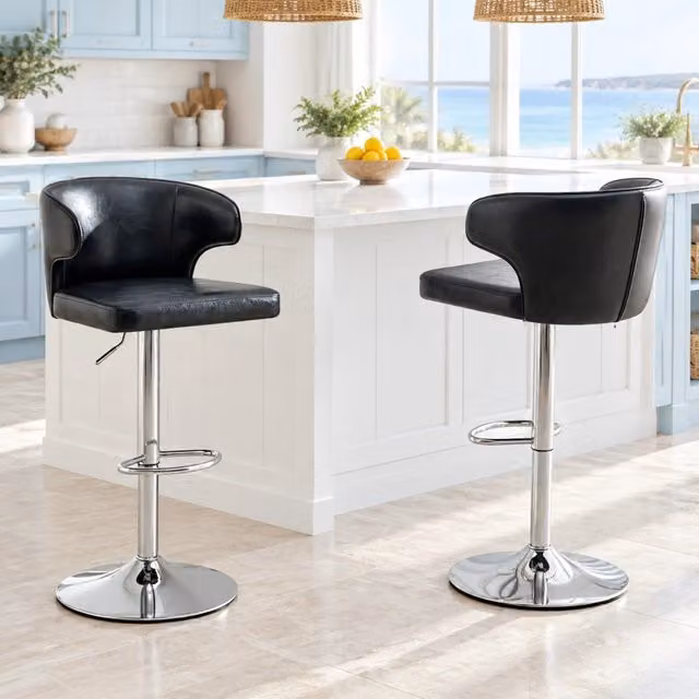Set di 2 sgabelli da bar 85-110 cm neri in PU, girevoli con schienale