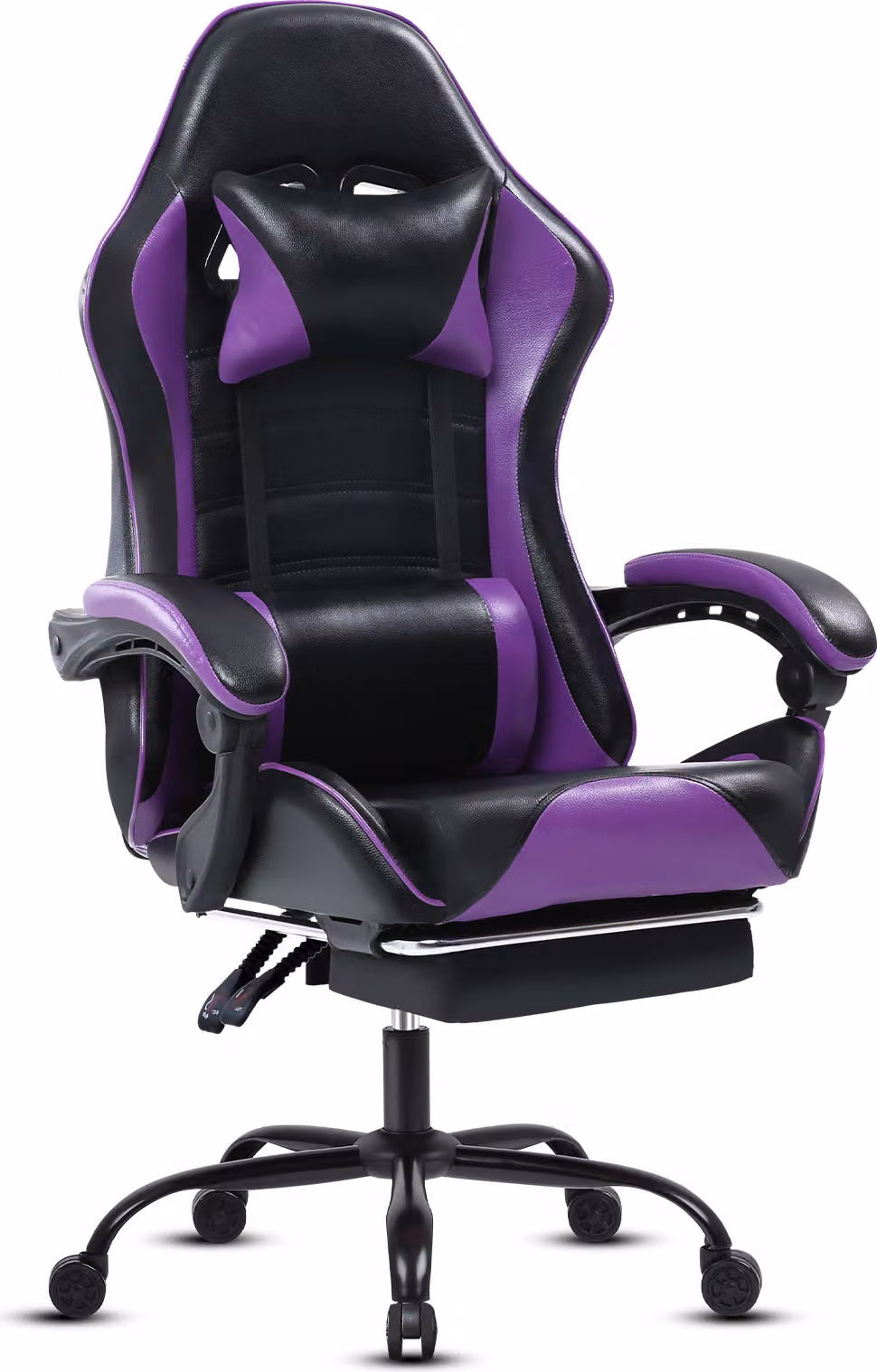 Sedia da gioco AIORBER, in Finto cuoio, con poggiapiedi, regolabile, con rotelle, ergonomica, sedie da ufficio, girevole a 360°, per camera da letto, ufficio, 65x65x123 cm, viola