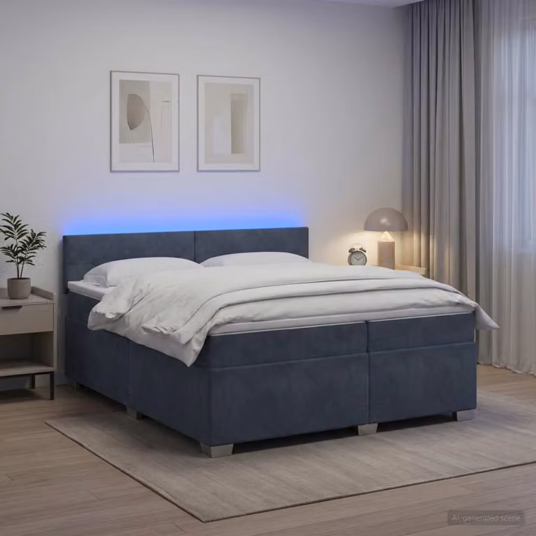 Letto con Box Spring, Materasso a Molle Pocket e Illuminazione LED vidaXL, Grigio Scuro, 200 x 200 cm