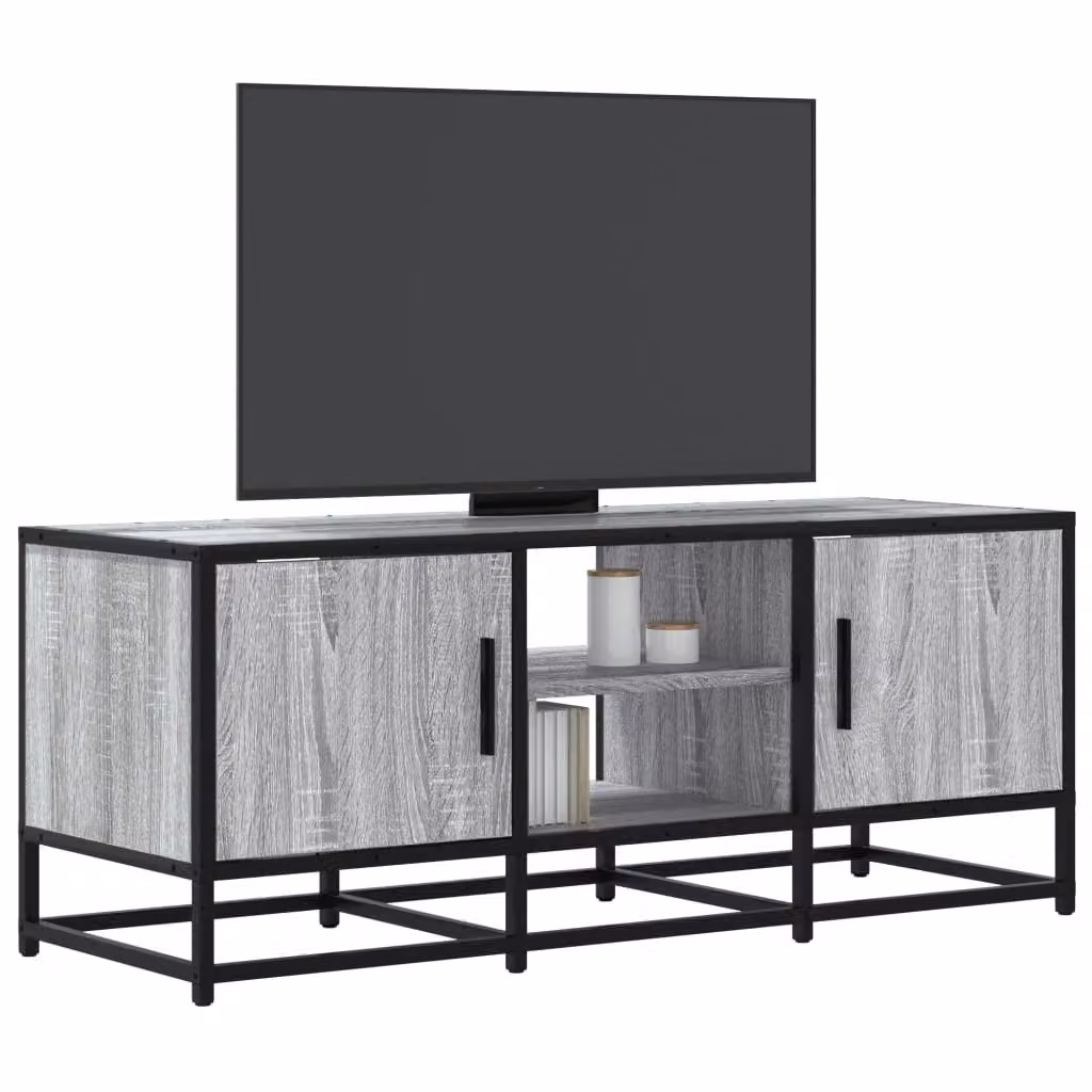 Mobile TV vidaXL in stile industriale in legno e metallo, Grigio, L 100 cm x P 35 cm x H 41 cm