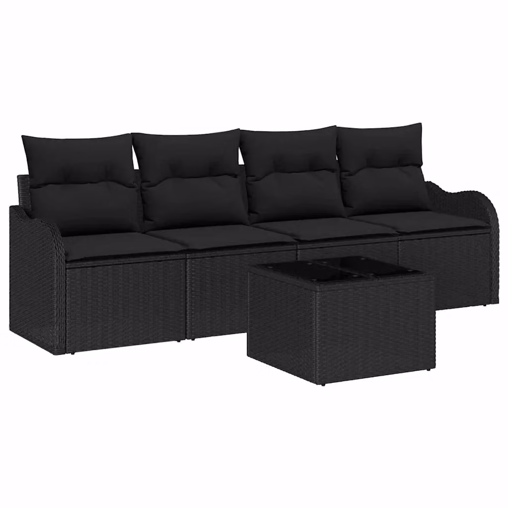 Set Divano da Giardino Moderno vidaXL a Forma a L con Tavolino e Cuscini, Colore Nero – 2