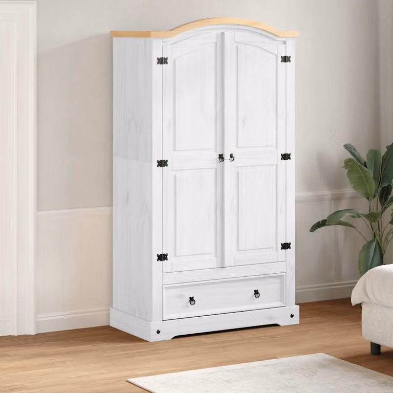 Armadio Corona vidaXL in legno massello di pino bianco con cassetti integrati L/P/H: 102 x 52 x 186 cm