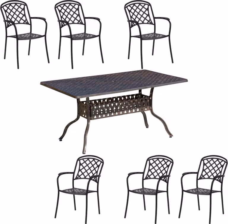 Inko Set da salotto 7 pezzi in alluminio pressofuso bronzo Tavolo 150x97x74 cm con 6 poltrone