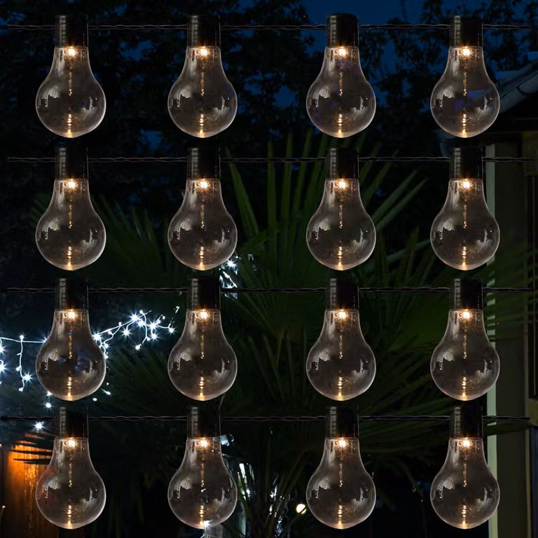 Luci LED per feste - 16 lampadine trasparenti - LED bianco caldo - 4,5 m - per uso esterno