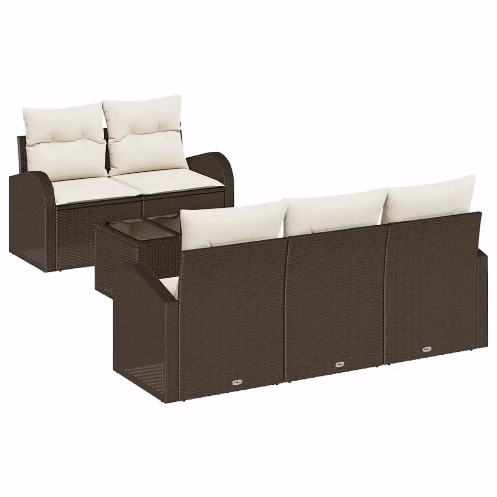 Set Divano da Giardino vidaXL 6 Pezzi Marrone con Cuscini e Tavolino in Polyrattan e Metallo – 2