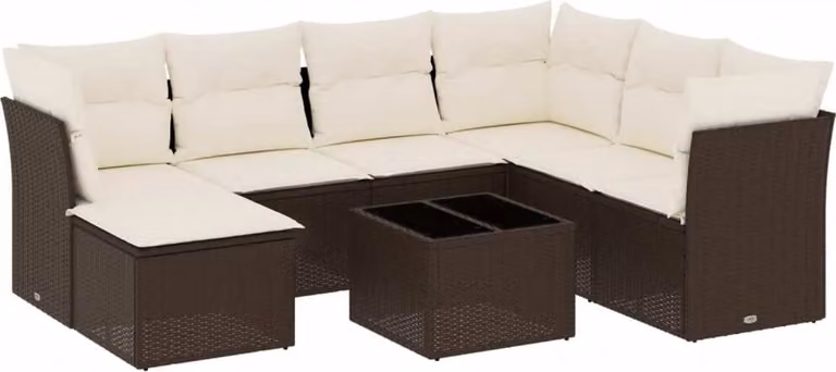 Set Divani da Giardino 8 pz con Cuscini Marrone in Polyrattan