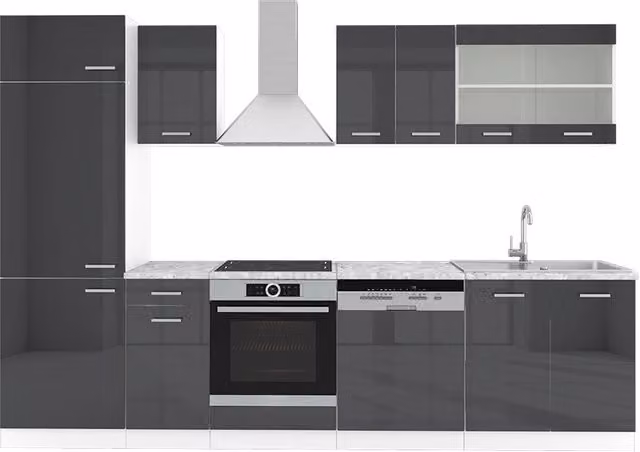 Cucina componibile moderna Vicco R-Line colore antracite e bianco lucido L: 300 cm