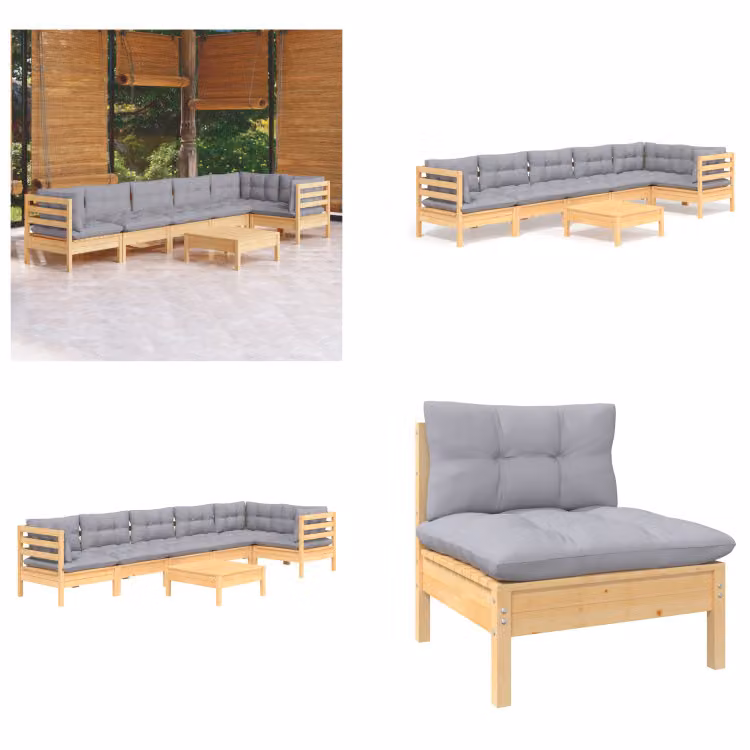 vidaXL set salotto da giardino 7 pezzi con cuscini grigi in legno di pino - Set salotto da giardino - Set salotto da giardino - Set arredo giardino - Set arredo giardino