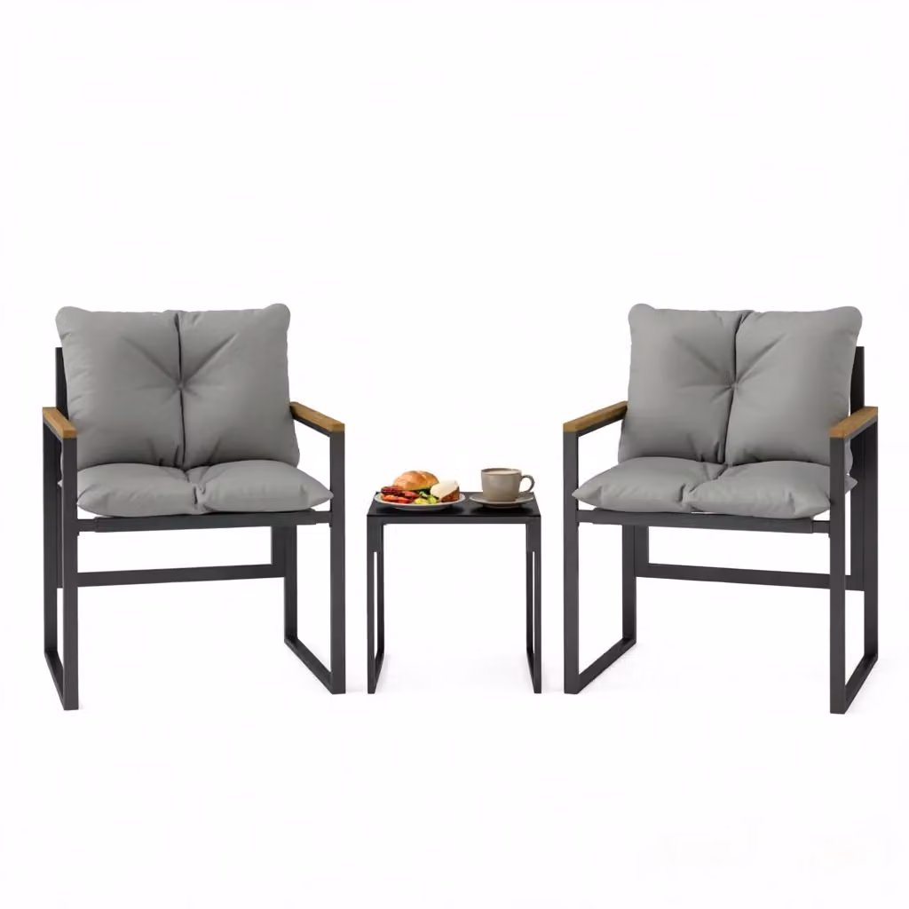 Set salotto da giardino Minimal composto da 2 sedie e 1 tavolo quadrato in metallo e vetro nero e grigio per esterno – 2