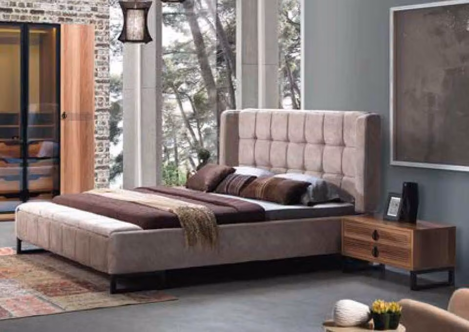 Bett Doppelbett Betten Möbel Einrichtung Schlafzimmer Design Stoff Textil Ehe