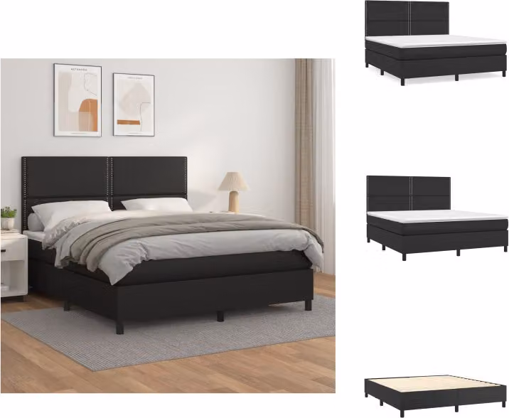 vidaXL Letto a molle con materasso nero 180x200 cm in Pelle finta - Letti e strutture letto