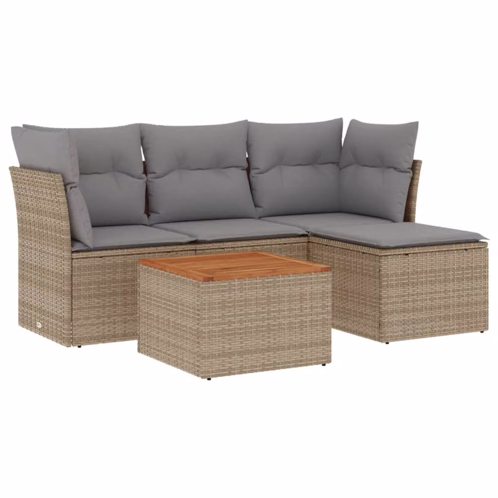 Set Divano da Giardino 5 pz con Cuscini Beige Misto Polyrattan