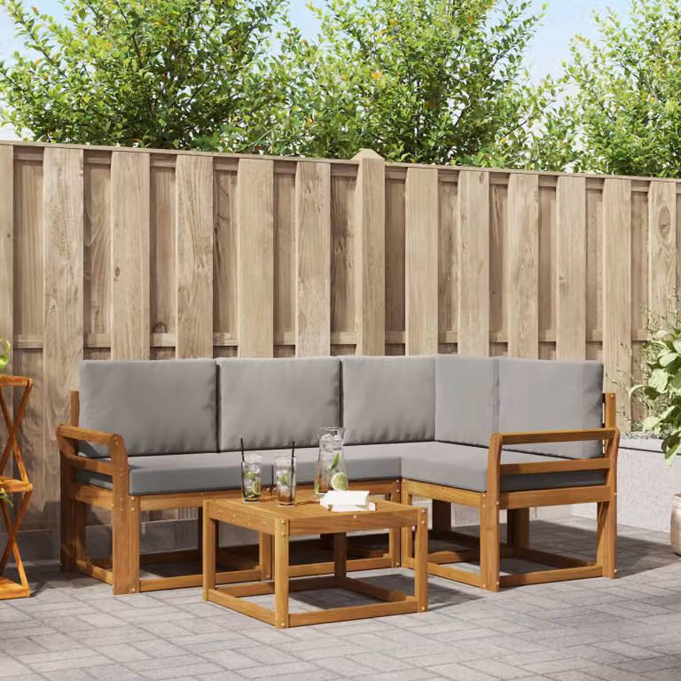 Set di divani da esterno vidaXL a forma di L con tavolo da caffè, in legno di acacia trattato, beige e grigio