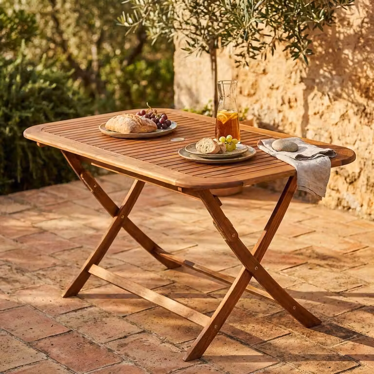 Milani Home - tavolino da giardino pieghevole, legno di acacia, salvaspazio, piano 150 x 80 cm