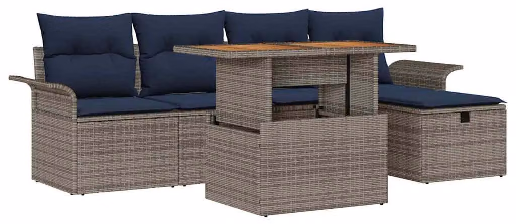 Set Divano da Giardino con cuscino 6 pcs Grigio polyrattan