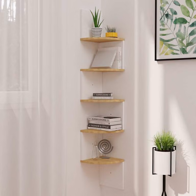 Scaffale angolare da muro vidaXL in legno bianco e rovere sonoma, L/P/H: 19 x 19 x 123 cm