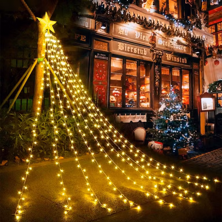 Catena luminosa a LED con punta a forma di stella, lunghezza 2,7 metri, 193 LED, 8 modalità, alimentazione USB