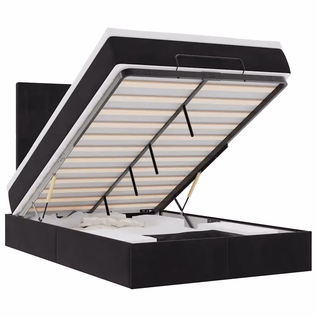 Letto con contenitore a sollevamento vidaXL in velluto nero con illuminazione sottostante e porta USB, L/P/H: 200 x 120 x 128 cm – 2