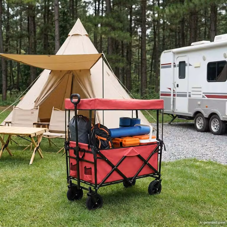 vidaXL Carrello della spesa pieghevole con freni in tessuto Oxford rosso L/P/H: 56,5 x 42 x 116 cm