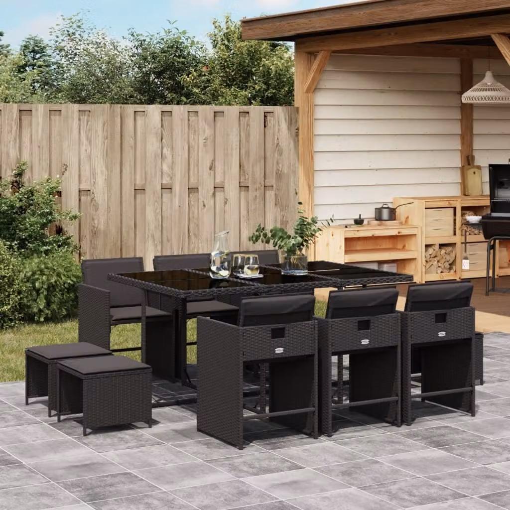 Maison Exclusive - Set da Pranzo da Giardino 11 pz con Cuscini in Polyrattan Nero