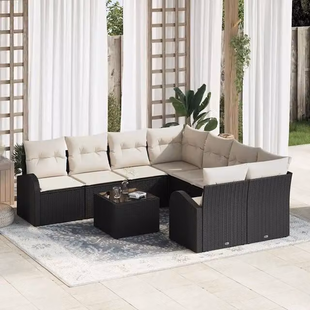 Set Divano da Giardino 9 pz Nero polyrattan 3345977