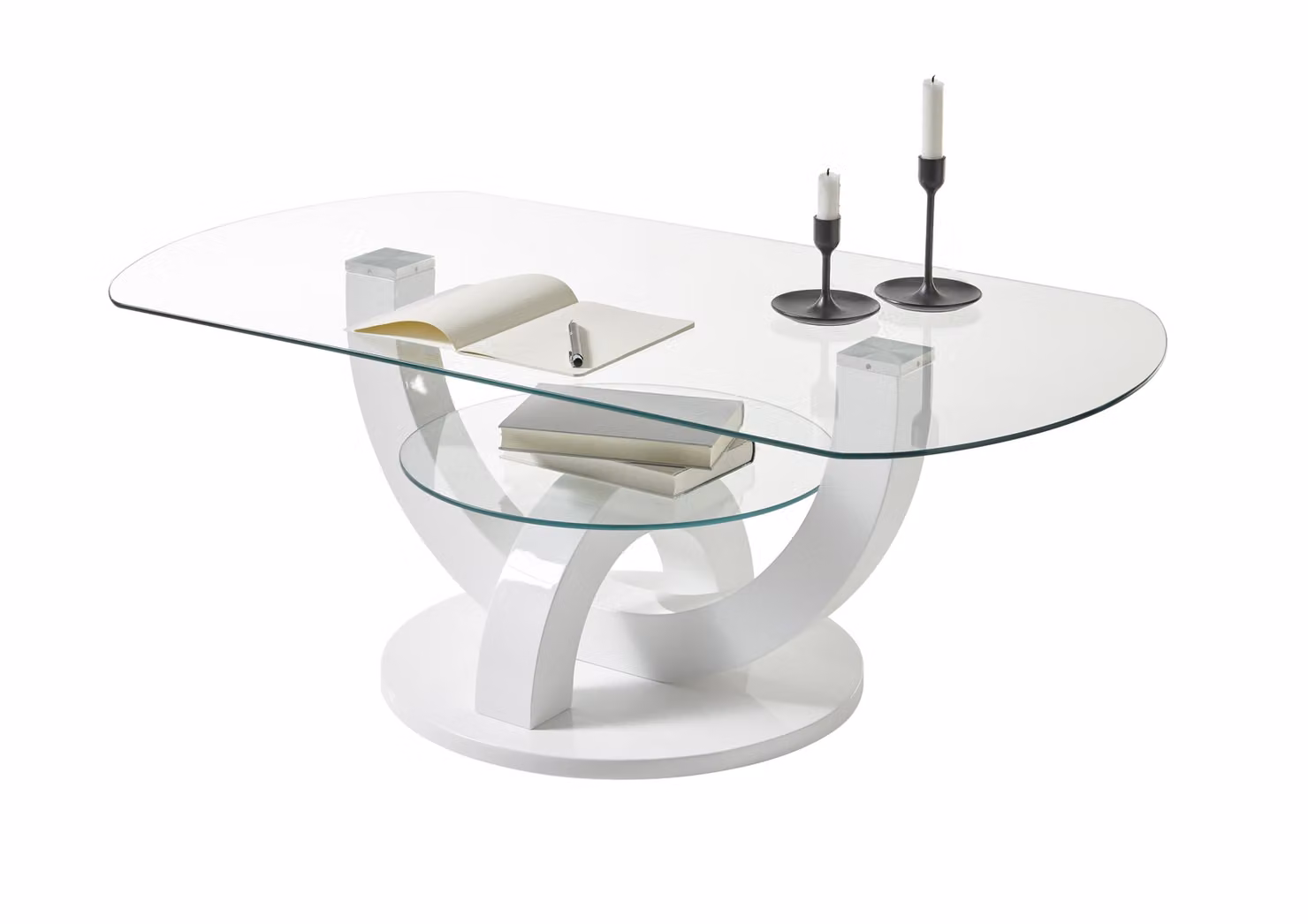 Tavolino >Boston< bianco lucido / vetro, ripiano - 110x40x60 (LxAxP)
