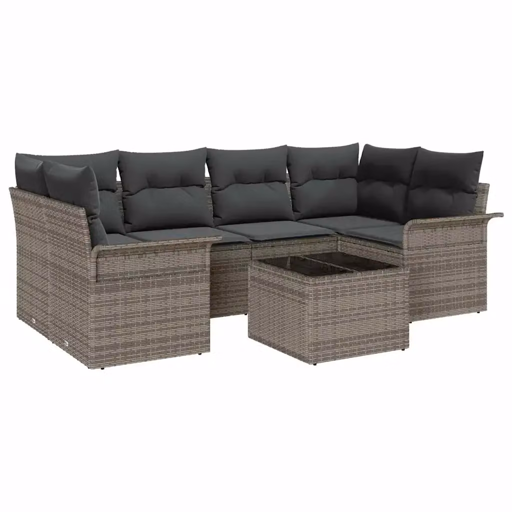 Set Divano da Giardino a L con Tavolino vidaXL, 7 Pezzi, Grigio con Struttura in Metallo e Polyrattan – 2