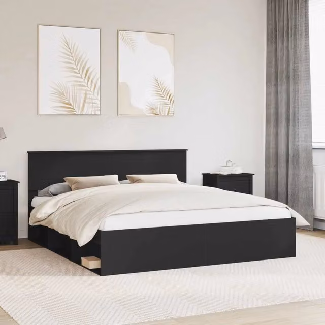 Struttura del letto-Giroletto Nero 180 x 200 cm Legno multistrato 165403