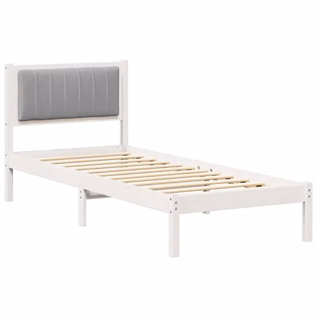 Letto con testiera rivestita vidaXL in tessuto grigio con struttura in legno di pino L/P/H: 190 x 80 x 85,5 cm – 2