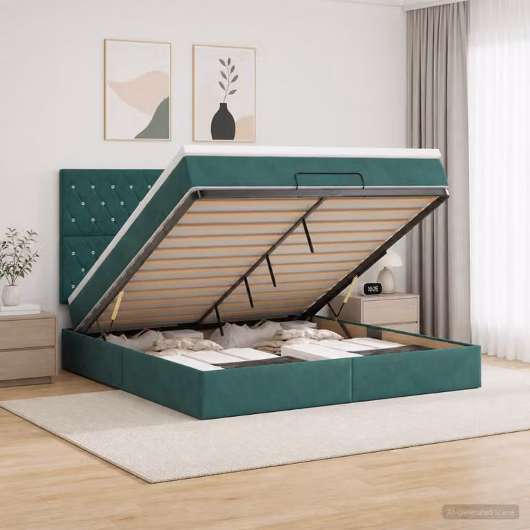 vidaXL Letto ottomano con materasso Verde Scuro 160 x 200 cm Velluto