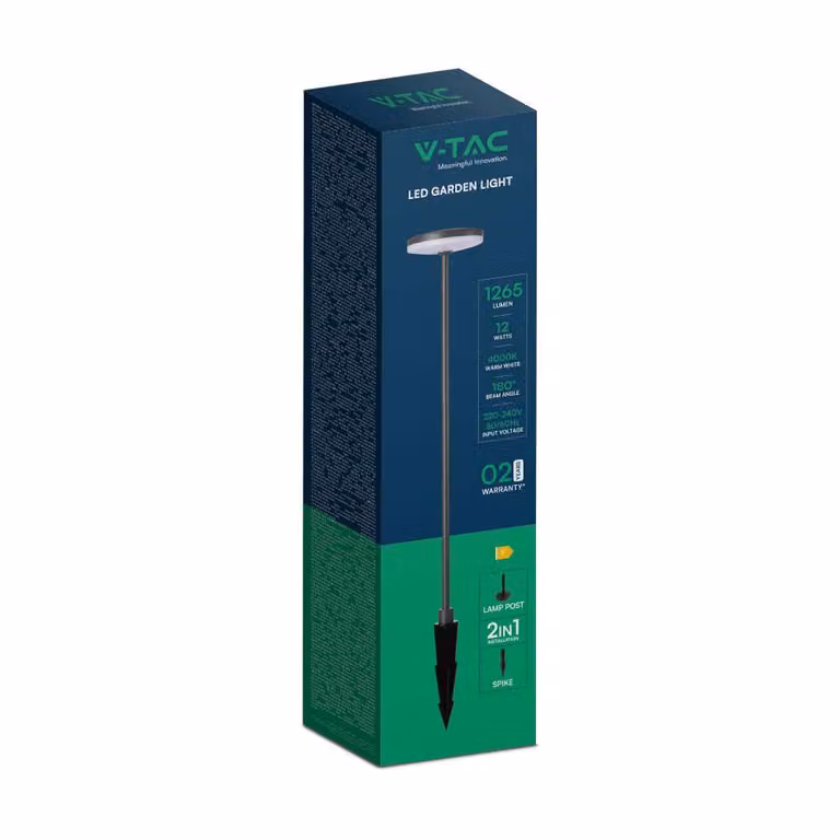 V-TAC VT-1160 Lampada led da Giardino 12W con picchetto lampioncino viale segnapassi colore antracite h80cm luce 4000k IP65 sku 10426