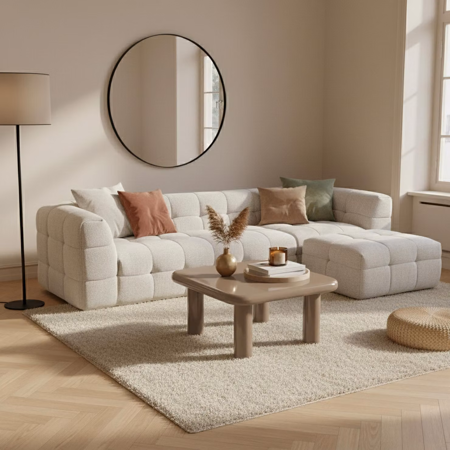 Tavolino quadrato da 75 cm in MDF laccato tortora - Oviala Luma