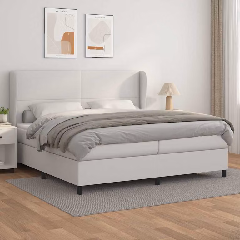 vidaXL Giroletto a Molle con Materasso Bianco in Similpelle, L/P/H: 200 x 200 x 128 cm