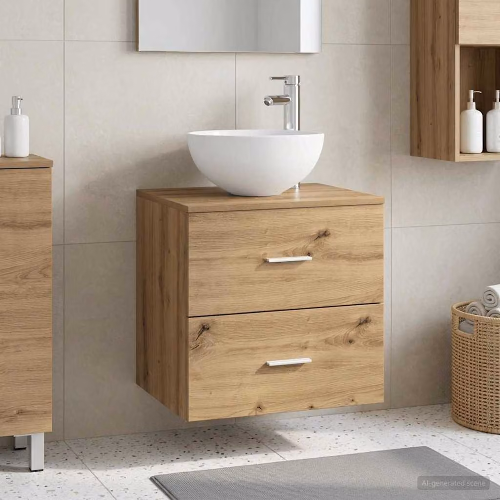 Mobiletto da bagno con lavabo a parete vidaXL in rovere marrone moderno con cassetti e ante
