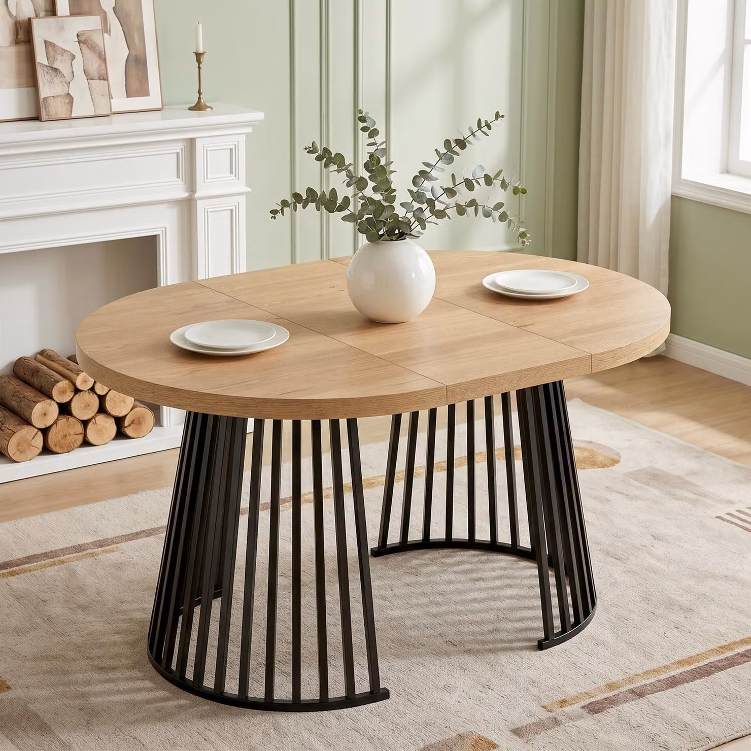 Tavolo allungabile Flieks con struttura telescopica a due sezioni, piano rinforzato, tavolo da pranzo, tavolo da cucina 100/138/176 x 100 x 76 cm, color rovere + nero