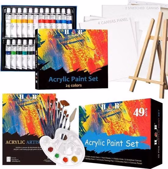 Set di 49 vernici acriliche multicolore per uso artistico e creativo per bambini e adulti