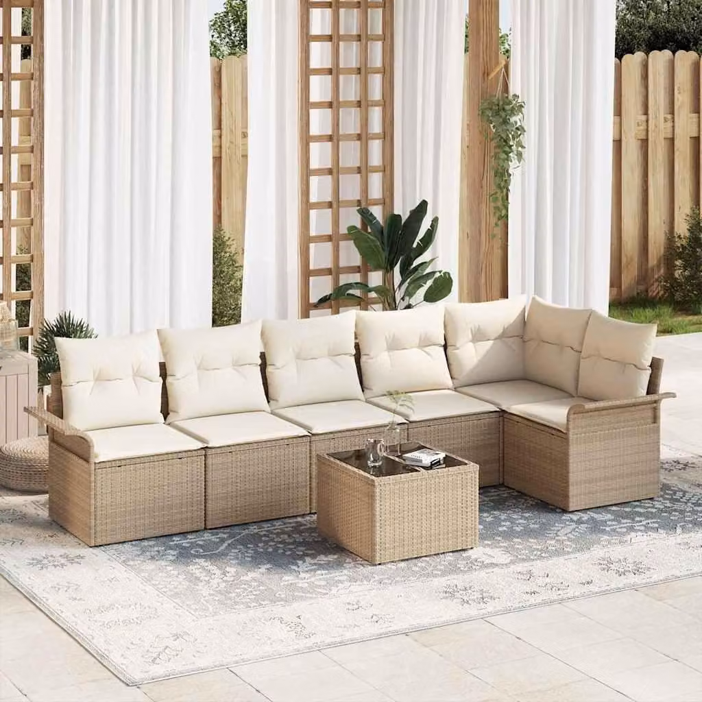 Maison Exclusive - Set Divano da Giardino con cuscino 7 pcs Beige Poly Rattan
