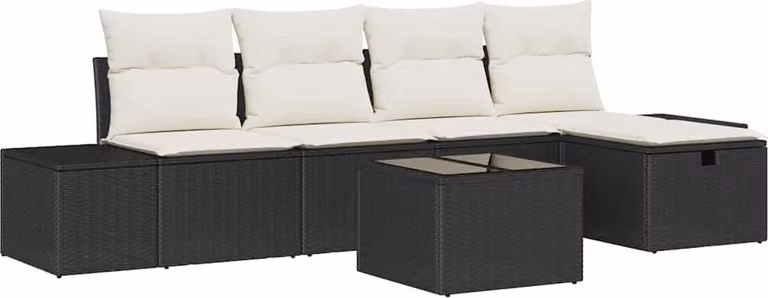 Set Divano da Giardino con cuscino 6 pcs Nero polyrattan