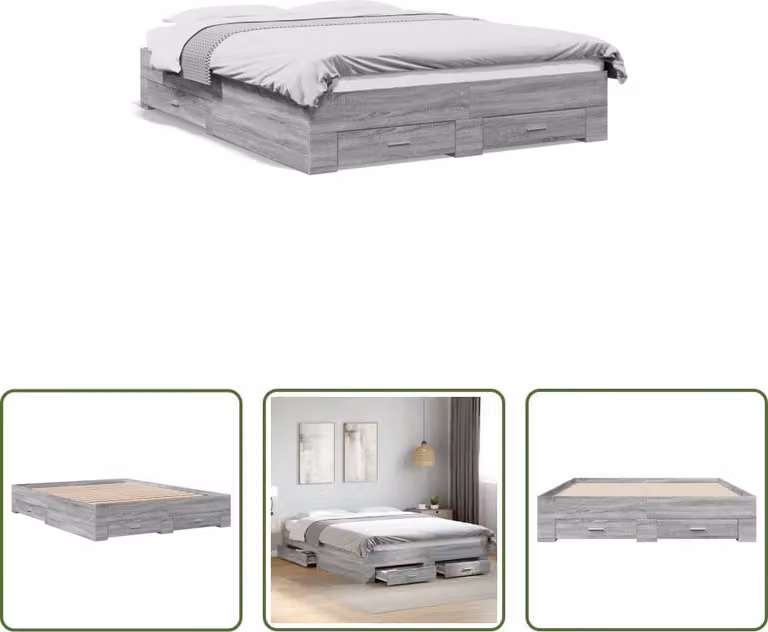 The Living Store Struttura letto con cassetti grigio Sonoma 150x200 cm materiale legno